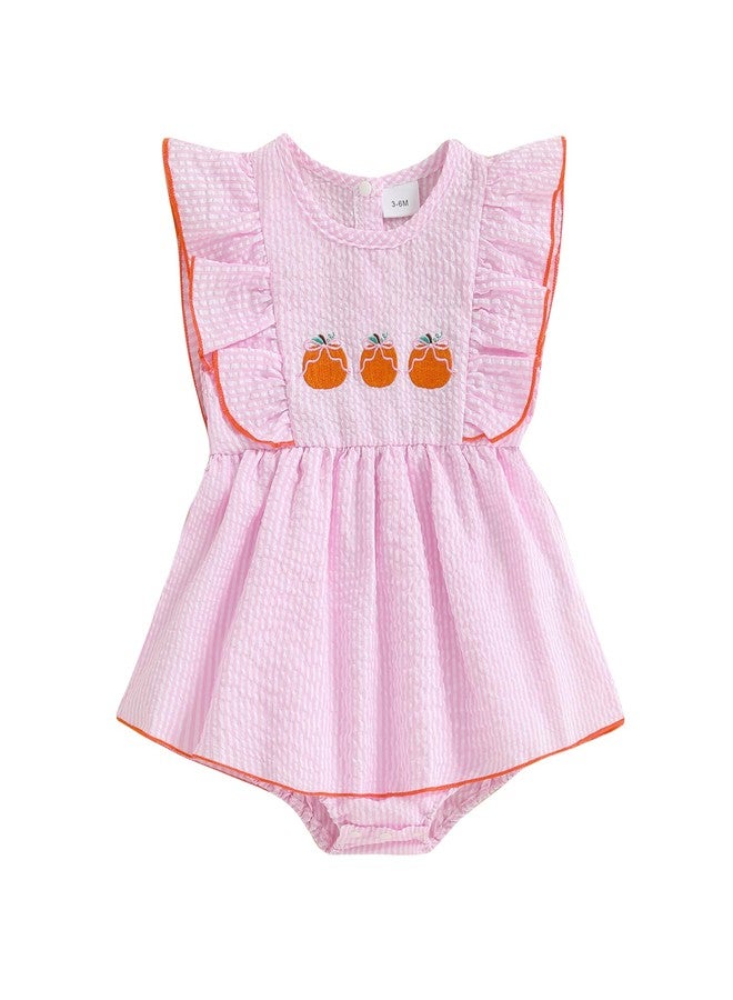 Socutebabe Halloween Baby Girl Outfits My First Halloween Onesie Pumpkin Bubble Romper Newborn Smocked Outfit Clothes (Pumpkin Bow Pink, 12-18 Months) - Image 1