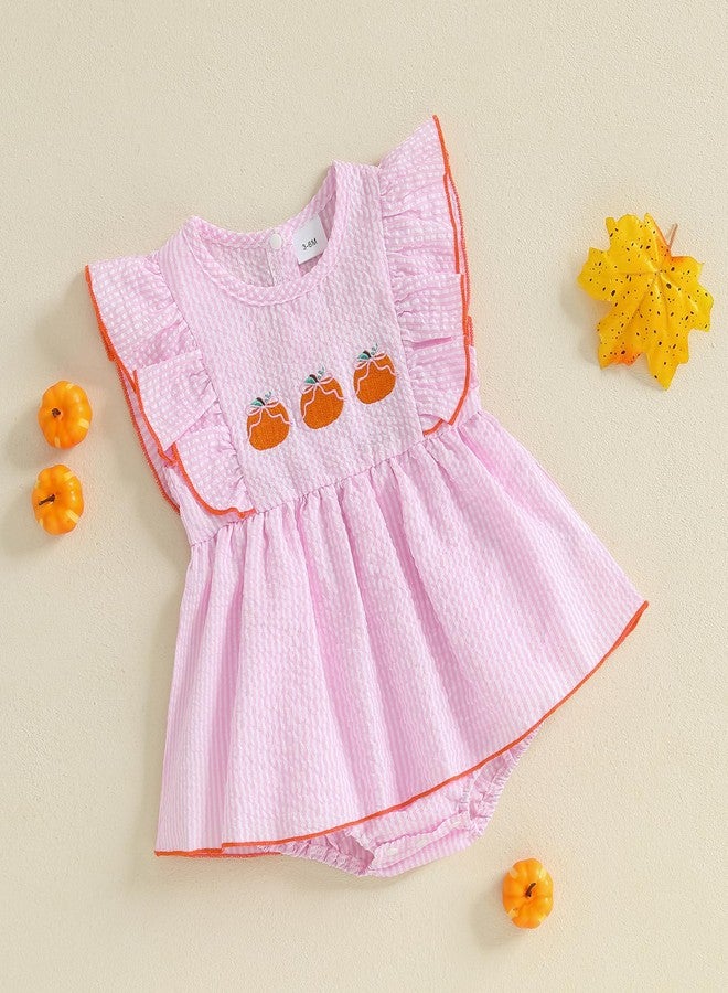 Socutebabe Halloween Baby Girl Outfits My First Halloween Onesie Pumpkin Bubble Romper Newborn Smocked Outfit Clothes (Pumpkin Bow Pink, 12-18 Months) - Image 2