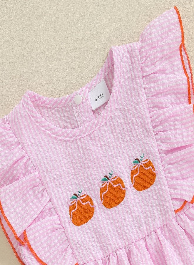 Socutebabe Halloween Baby Girl Outfits My First Halloween Onesie Pumpkin Bubble Romper Newborn Smocked Outfit Clothes (Pumpkin Bow Pink, 12-18 Months) - Image 3