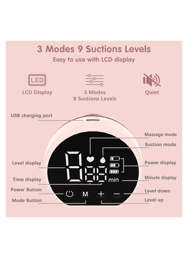 Gonice Wearable Hands Free Electric Wireless Breast Pump with 3 Modes, 9 Levels, LCD Display, Memory Function No Painful, 24mm Pink  - Image 5