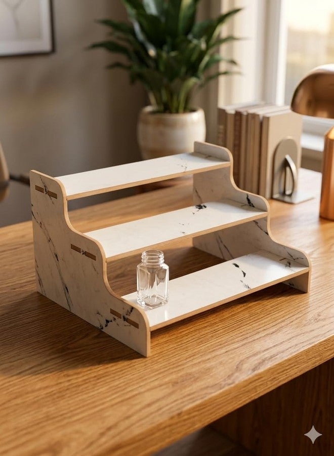 EXPRO 3-Tier Wooden Spice Rack Organizer for Kitchen Countertop | Multipurpose Step Shelf Storage Stand for Masala Jars, Condiments & Seasonings | Decorative Kitchen Shelf & Pantry Display (White) - Image 3