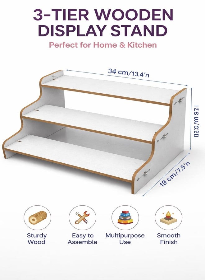 EXPRO 3-Tier Wooden Spice Rack Organizer for Kitchen Countertop | Multipurpose Step Shelf Storage Stand for Masala Jars, Condiments & Seasonings | Decorative Kitchen Shelf & Pantry Display (White) - Image 2