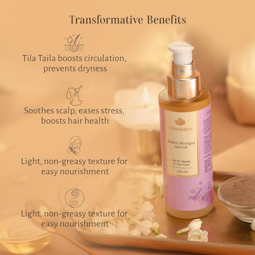 Shankara Brahmi Bhringraj Taila | Ayurvedic Hair Oil with Brahmi, Bhringraj, Coconut and Sesame Oils | Herbal Hair Oil for Scalp Nourishment, Shine and Hair Texture | Organic | 100ml - Image 5