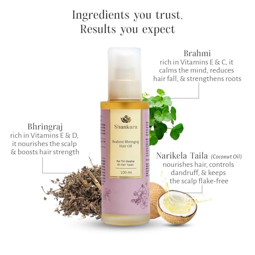 Shankara Brahmi Bhringraj Taila | Ayurvedic Hair Oil with Brahmi, Bhringraj, Coconut and Sesame Oils | Herbal Hair Oil for Scalp Nourishment, Shine and Hair Texture | Organic | 100ml - Image 3