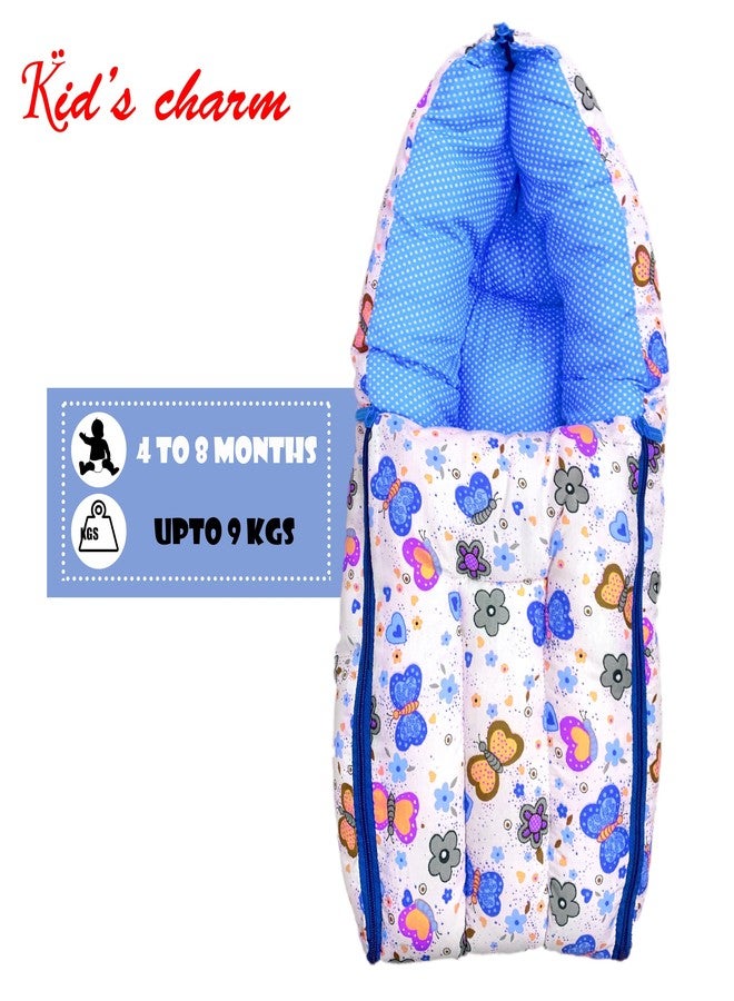 Kid's Charm طقم كيدز تشارم باترفلاي مكون من قطعتين | سرير قطني للأطفال 3 في 1 مع سرير محمول | وسادة رضاعة قطنية للأطفال 5 في 1 مع حزام أمان للأطفال من 4 إلى 8 أشهر (أزرق) - Image 5