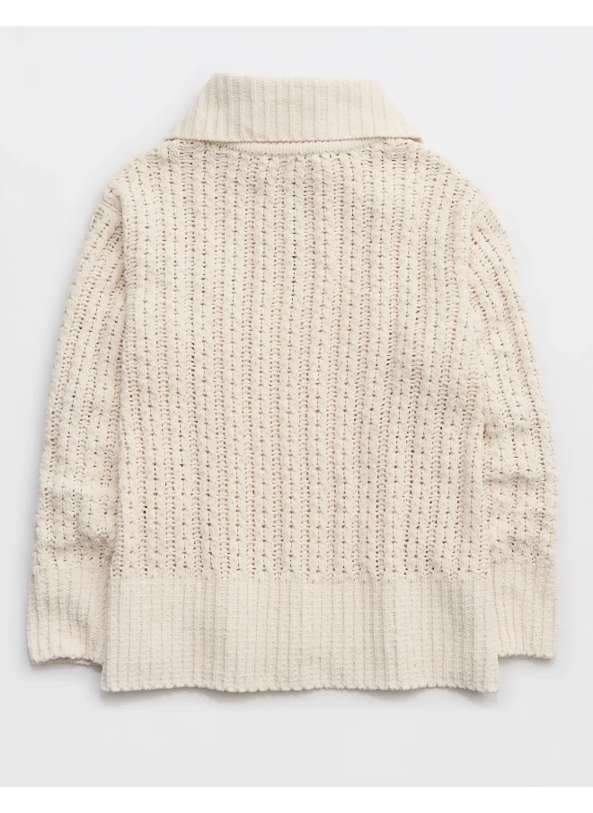 Aerie Quarter Zip Braided Knitted Sweater