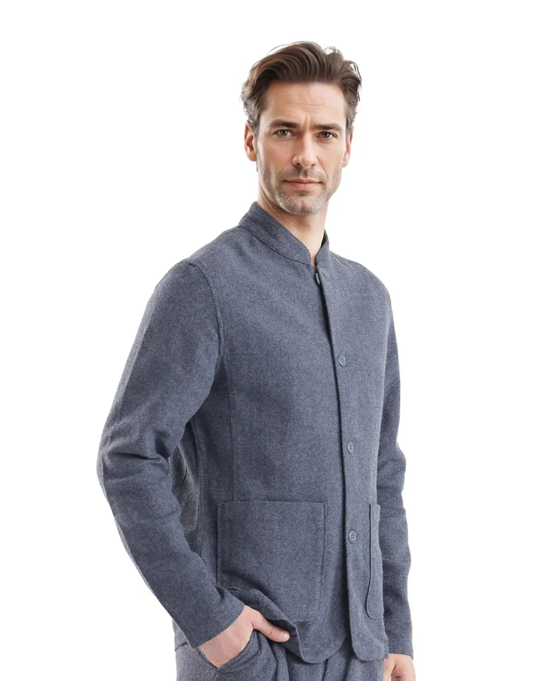 Rare Rabbit Men's Mandarin Collar Mercury Twill Shacket
