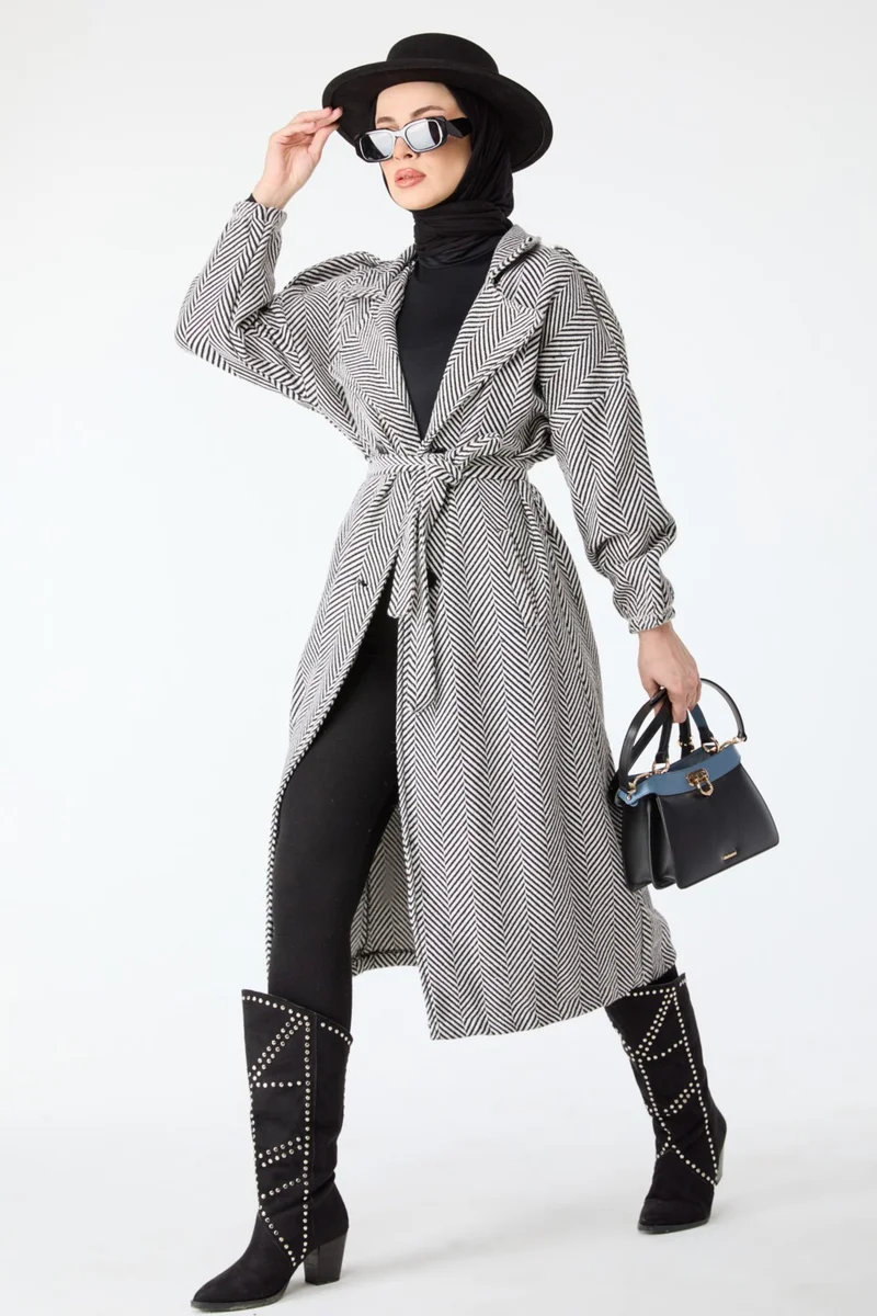 Tofisa 13108-White Waist Tied Coat