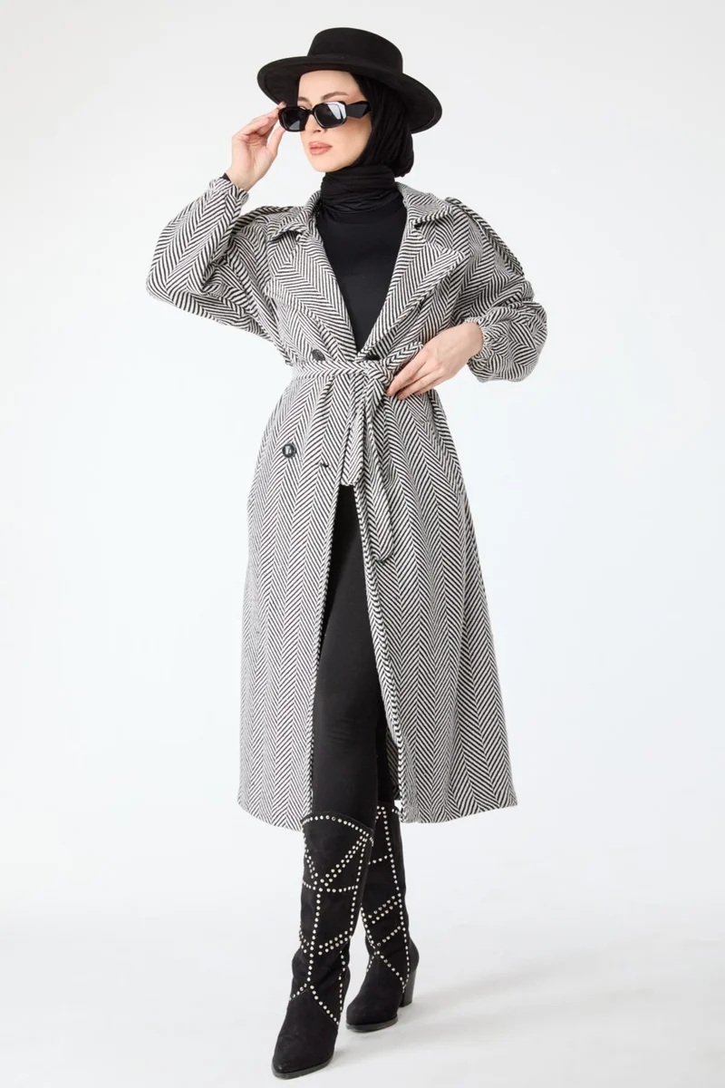 Tofisa 13108-White Waist Tied Coat