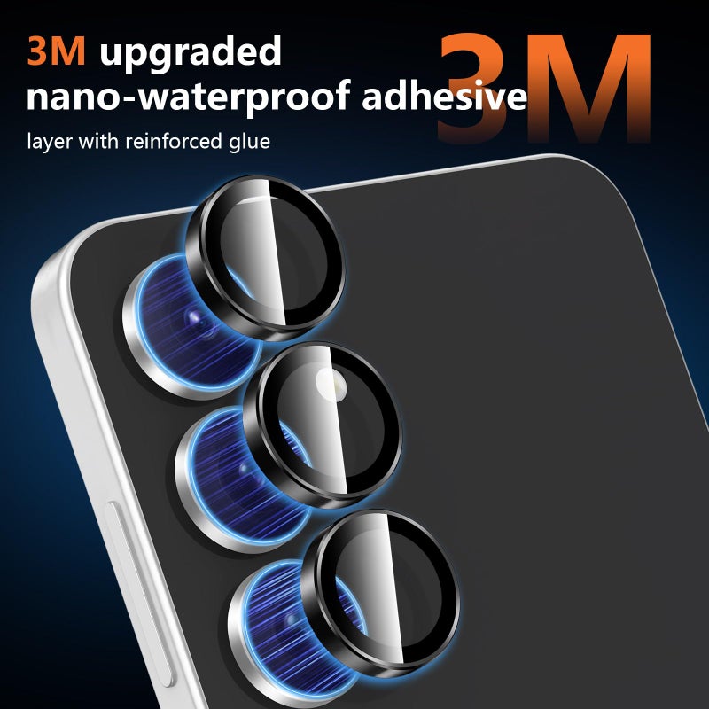 Avocase for Samsung Galaxy S25 FE Camera Lens Protector, Individual Metal Ring Tempered Glass Lens Cover, [Strong Adsorption] Scratch Resistant Ultra-Thin HD Clear Lens Cover, 1 Set-Black Ring - Image 4