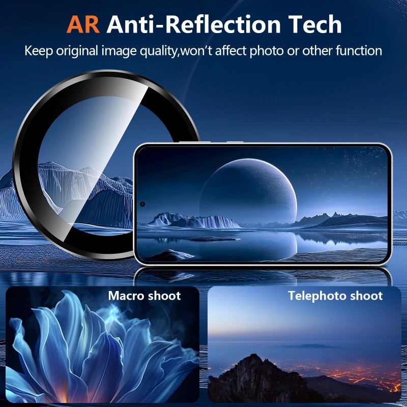 Avocase for Samsung Galaxy S25 FE Camera Lens Protector, Individual Metal Ring Tempered Glass Lens Cover, [Strong Adsorption] Scratch Resistant Ultra-Thin HD Clear Lens Cover, 1 Set-Black Ring - Image 3