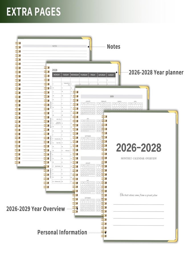 KAICN Monthly Planner 2026-2028, Hardcover 3 year calendar 2026-2027-2028 Calendar Book from Jan 2026 - Dec 2028, 9“ x 11”, Spiral Bound,Organizer for Office, School, and Home,Green - Image 5