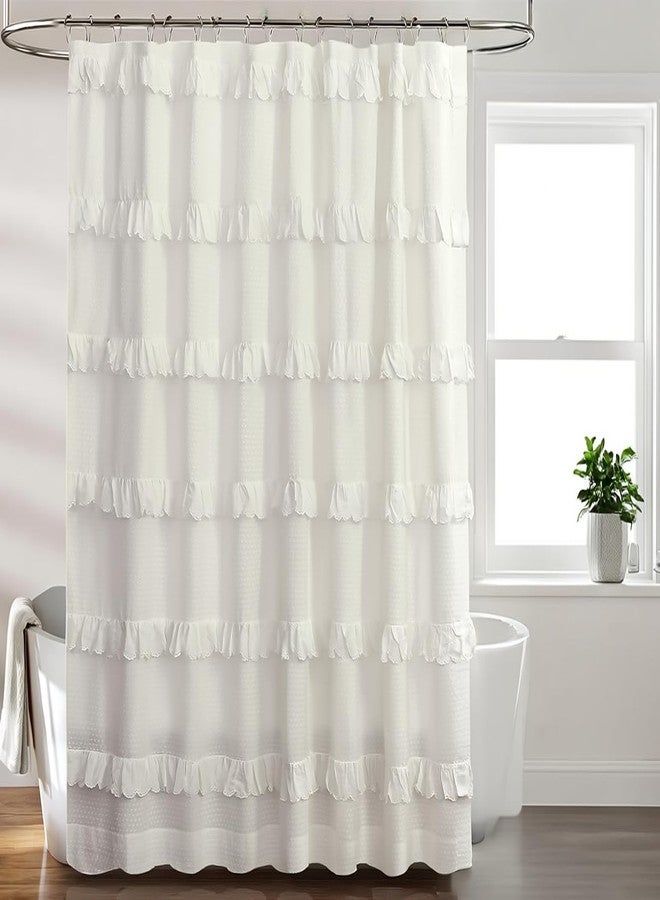 Chanasya 100% Recycled Cotton Multi Ruffle White Shower Curtain - Eco-Friendly, Lightweight Sustainable Fabric, Button Hole Semi Sheer Curtain for Bathroom, Durable & Washable, 72"x72" - Image 3