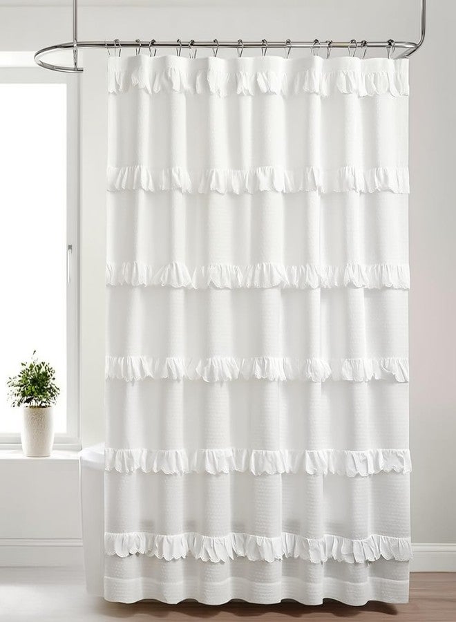 Chanasya 100% Recycled Cotton Multi Ruffle White Shower Curtain - Eco-Friendly, Lightweight Sustainable Fabric, Button Hole Semi Sheer Curtain for Bathroom, Durable & Washable, 72"x72" - Image 1