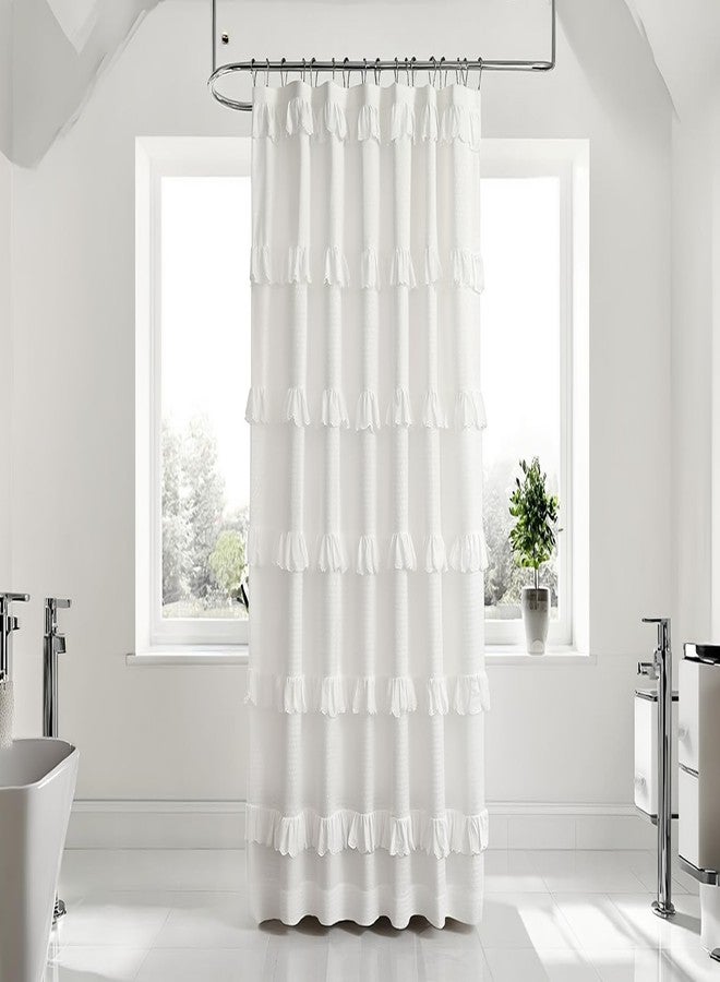 Chanasya 100% Recycled Cotton Multi Ruffle White Shower Curtain - Eco-Friendly, Lightweight Sustainable Fabric, Button Hole Semi Sheer Curtain for Bathroom, Durable & Washable, 72"x72" - Image 4
