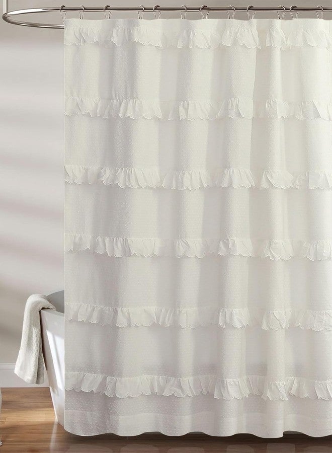 Chanasya 100% Recycled Cotton Multi Ruffle White Shower Curtain - Eco-Friendly, Lightweight Sustainable Fabric, Button Hole Semi Sheer Curtain for Bathroom, Durable & Washable, 72"x72" - Image 2