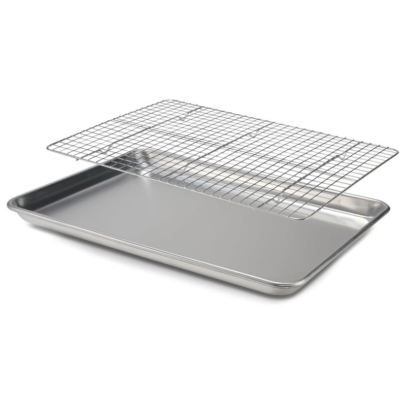 Checkered Chef Baking Sheet Pan and Cooling Rack - Half Sheet, 18" x 13" Aluminum Cookie Sheets and Stainless Steel Wire Rack for Baking - Image 1