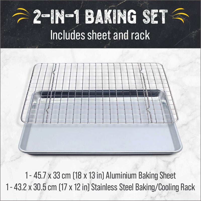 Checkered Chef Baking Sheet Pan and Cooling Rack - Half Sheet, 18" x 13" Aluminum Cookie Sheets and Stainless Steel Wire Rack for Baking - Image 2