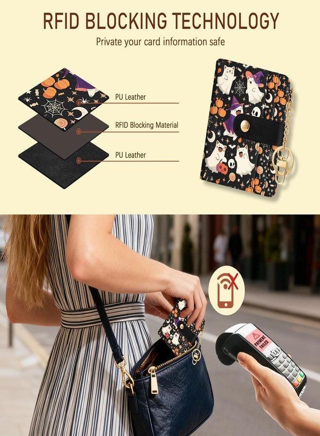 Jogjam Rfid Women Wallet, Small Slim Thin Credit Card Wallet, PU Leather Bifold Cash Zipper Coin Pocket ID Window, for Female Ladies Teen Girls Girly Gifts, Halloween Cute Ghosts, Modern - Image 3