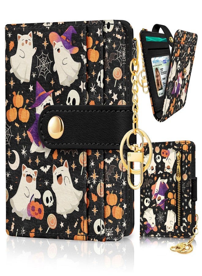 Jogjam Rfid Women Wallet, Small Slim Thin Credit Card Wallet, PU Leather Bifold Cash Zipper Coin Pocket ID Window, for Female Ladies Teen Girls Girly Gifts, Halloween Cute Ghosts, Modern - Image 1