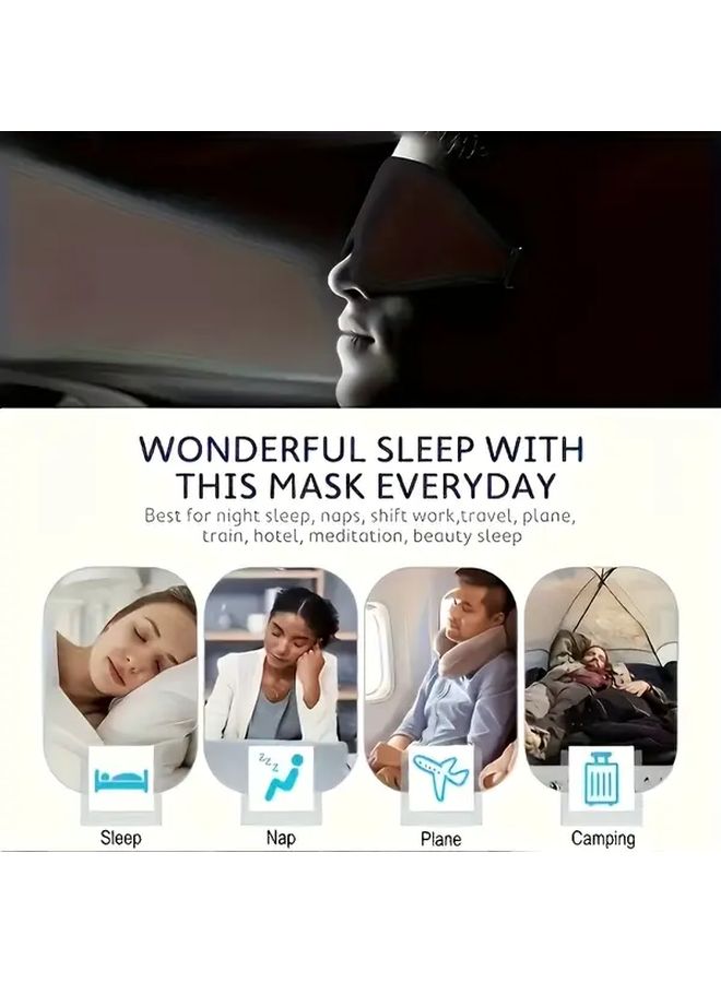 قناع النوم ثلاثي الأبعاد الأسود العازل للضوء، مجموعة من قطعتين، ملمس بارد، قابل للتنفس، قابل لتعديل الضغط، مثالي للسفر والقيلولة - Image 5