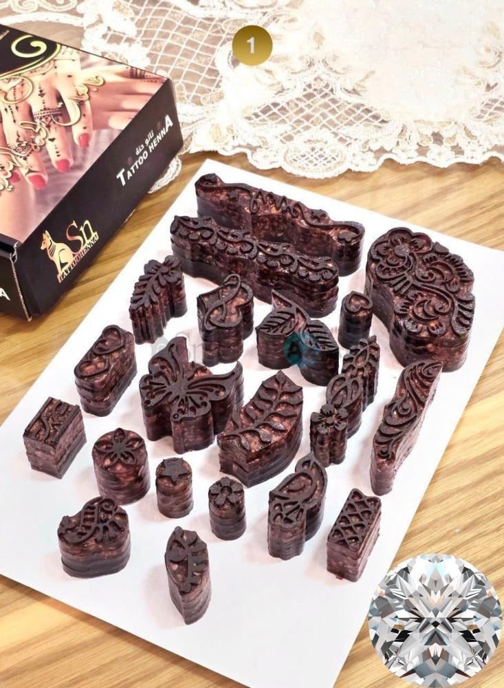 ستايل هاڤن بوكس طابعات الحناء الهندية  ( شكل 3 ) - 20 تصميم + إسفنجة + عود خشبي + عبوة حناء سوداء | نقش سهل وثابت في المنزل - Image 2