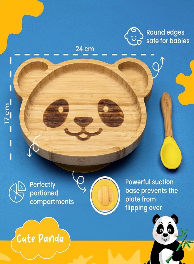 StarKiddo® Adorable Panda Bamboo Plates for Baby and Toddler | 3 Sections | Weaning Spoon | Non-Toxic | Strong Suction | Cool to The Touch | Ideal for Baby-Led Weaning (Yellow) - Image 2