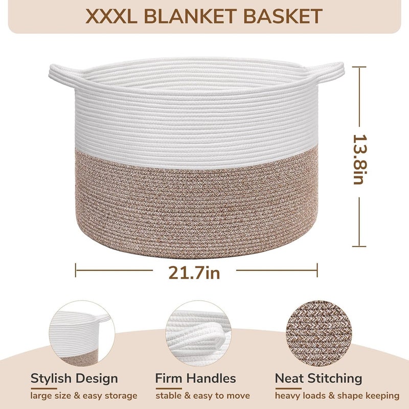LEAZZOTE Extra Large Storage Woven Laundry Basket Jute Laundry Basket, Wicker Blankets Pillows Storage in Living Room Baby Nursery (S-3 [14X22 INCH]) - Image 5