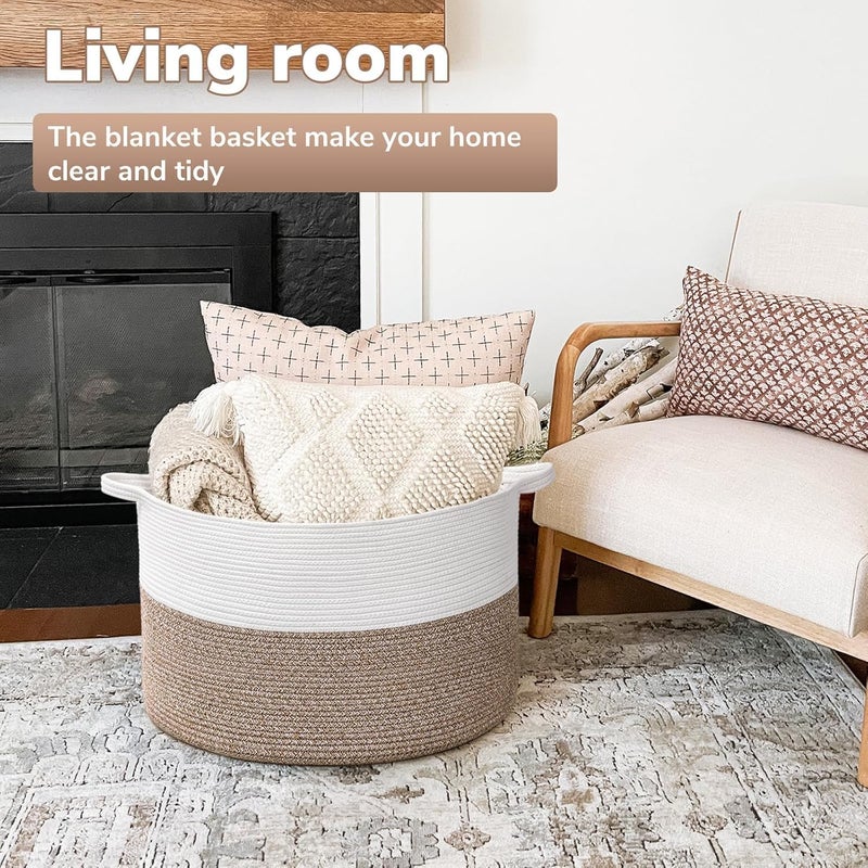 LEAZZOTE Extra Large Storage Woven Laundry Basket Jute Laundry Basket, Wicker Blankets Pillows Storage in Living Room Baby Nursery (S-3 [14X22 INCH]) - Image 4