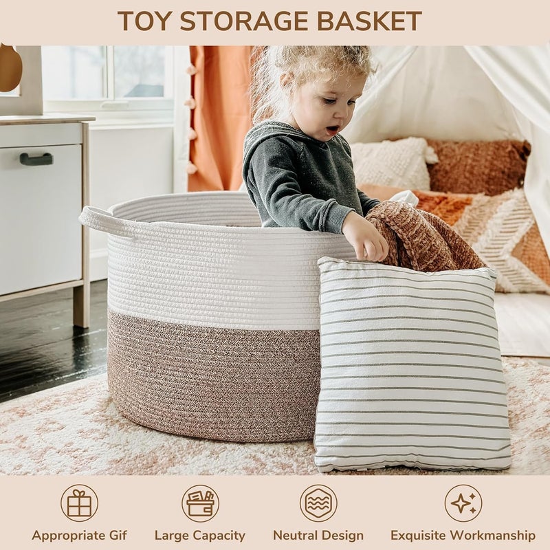 LEAZZOTE Extra Large Storage Woven Laundry Basket Jute Laundry Basket, Wicker Blankets Pillows Storage in Living Room Baby Nursery (S-3 [14X22 INCH]) - Image 3