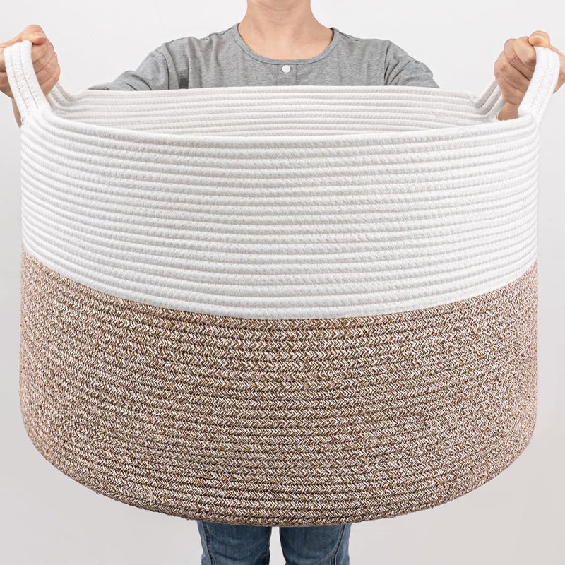 LEAZZOTE Extra Large Storage Woven Laundry Basket Jute Laundry Basket, Wicker Blankets Pillows Storage in Living Room Baby Nursery (S-3 [14X22 INCH]) - Image 1