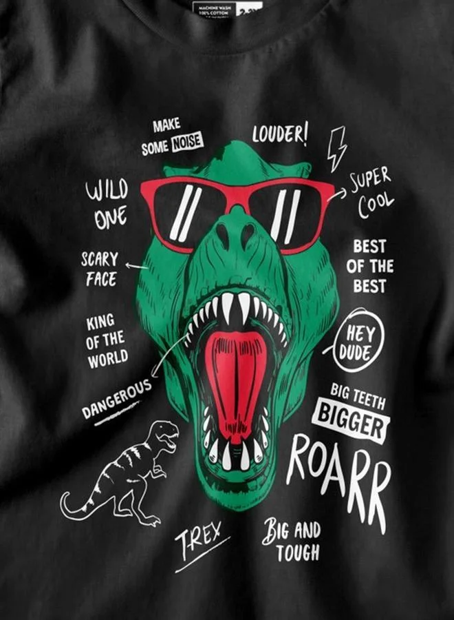 Bonorganik Boy's Black 100% Cotton Printed Regular Fit T-Shirt