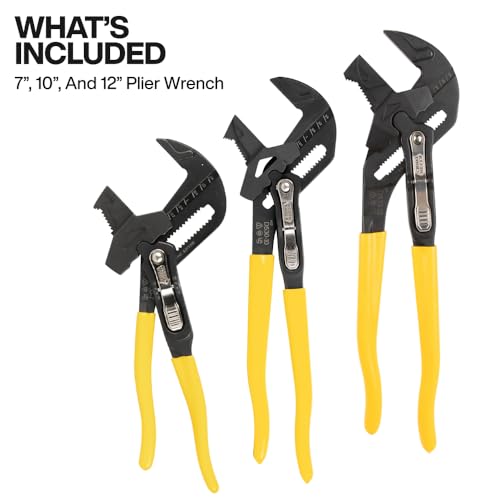 Klein Tools D53003KIT Plier Wrench Set 3Piece HighLeverage Pliers Adjustable Reversible Jaw Smooth and Knurled Teeth 7Inch 10Inch and 12Inch - Image 3