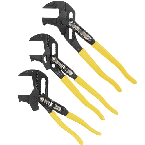 Klein Tools D53003KIT Plier Wrench Set 3Piece HighLeverage Pliers Adjustable Reversible Jaw Smooth and Knurled Teeth 7Inch 10Inch and 12Inch - Image 1