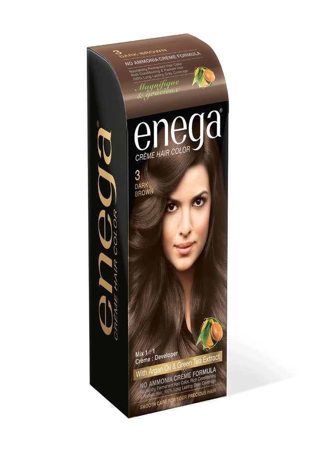 Enega No Ammonia Grey Coverage Long Lasting Creme Hair Color with Argan Oil & Green Tea Extract - Pack of 1(150 ML) (Dark Brown) - Image 1