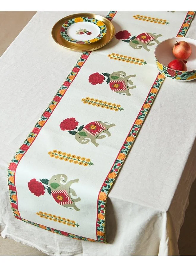 Chumbak Royal Tusker Table Runner, 13"x72" | Palace Memoirs