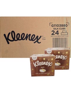 Kleenex Silk Cube Facial Tissue, 3 PLY, 24 Tissue Box x 50 Sheets, 100% Cotton Soft Tissue Paper for Gentle Care  - Image 1