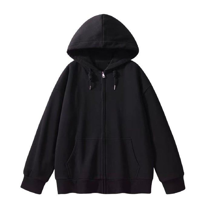Thick Fleece Hoodie Women Autumn Winter Warm Zipper Jacket 02 Black - Image 1