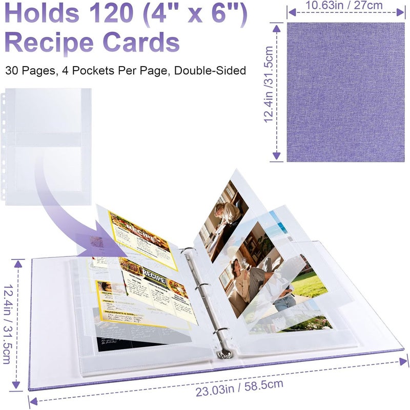 Zofly 60 Pack 240 Pockets 4x6 Recipe Card Sleeves,3 Ring Binder Recipe Card Protector Pages,Double Sided 2 Pocket Refill Sheets for Recipe Book, 8.5x11 Inch Top Loading Clear Sleeve Sheets - Image 3