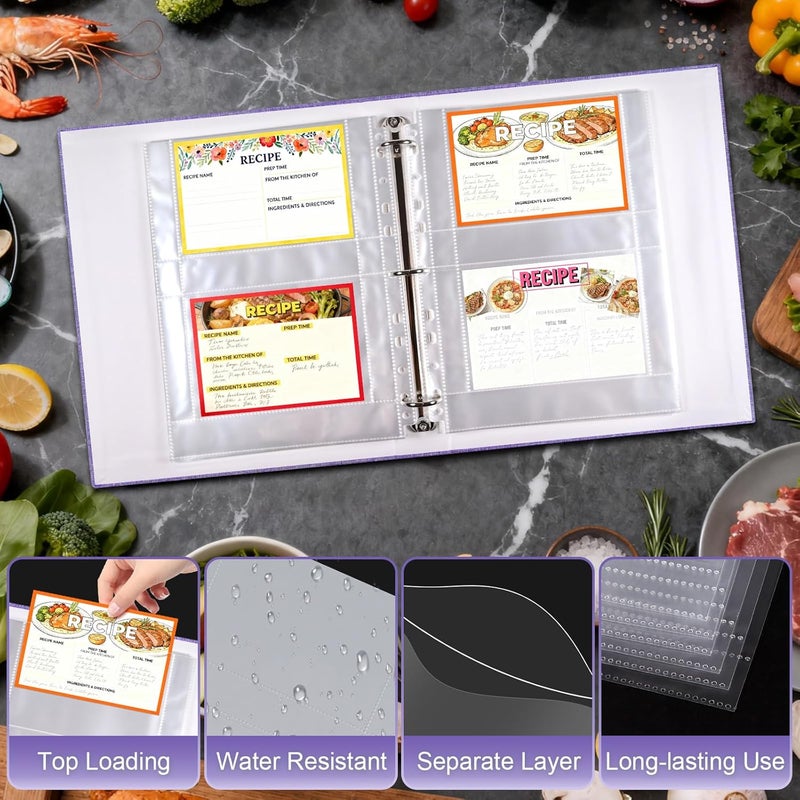 Zofly 60 Pack 240 Pockets 4x6 Recipe Card Sleeves,3 Ring Binder Recipe Card Protector Pages,Double Sided 2 Pocket Refill Sheets for Recipe Book, 8.5x11 Inch Top Loading Clear Sleeve Sheets - Image 4