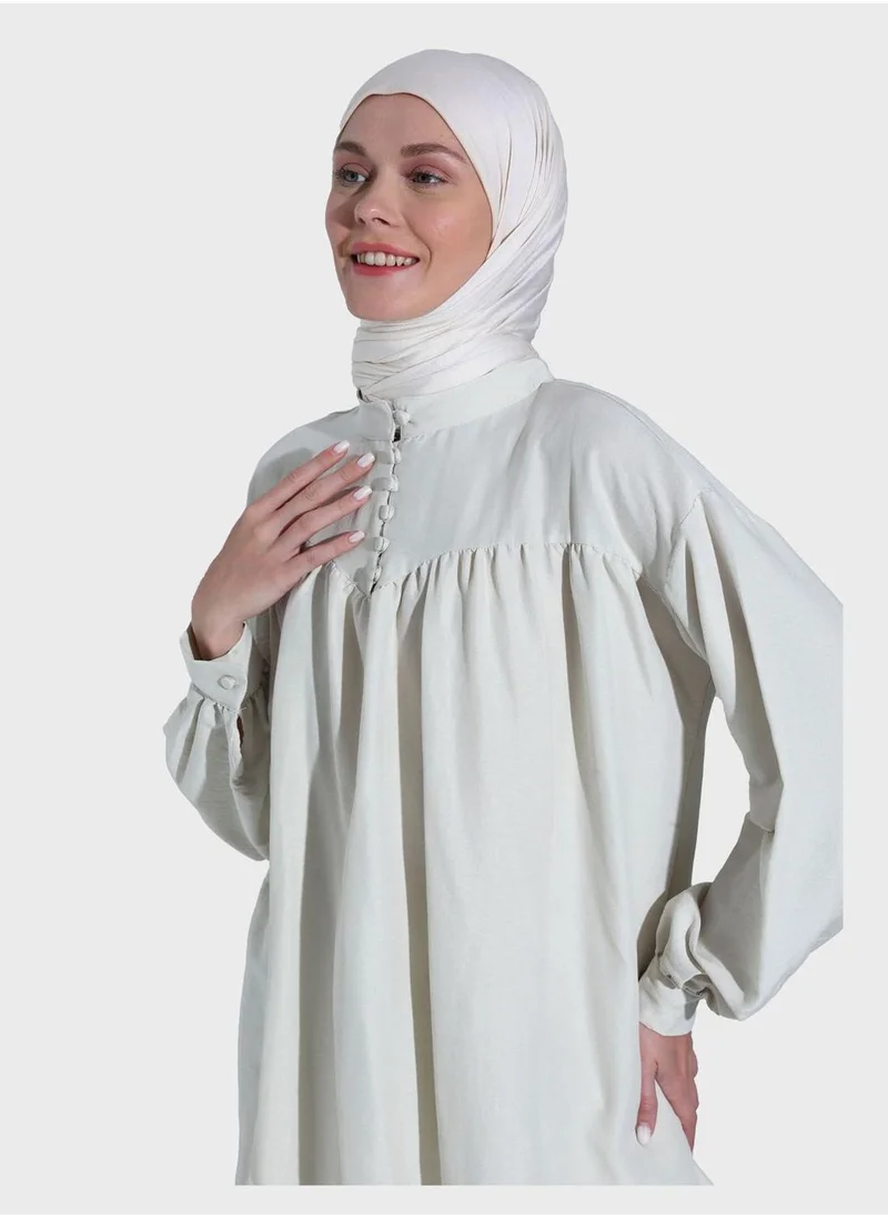 Benin by modanisa Buttoned Neck Top & Pants Set