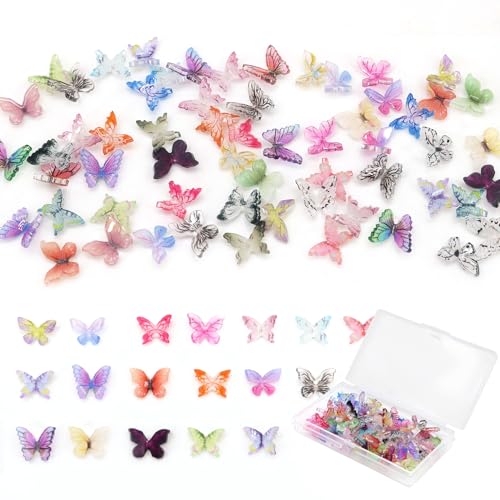 QUPIVA 90Pcs Mini Resin Butterflies Miniature Little Butterfy Decoration Tiny Butterflies for DIY Crafts Mini Resin Animals Figurines for Fairy Garden Micro Landscaping Decor - Image 1