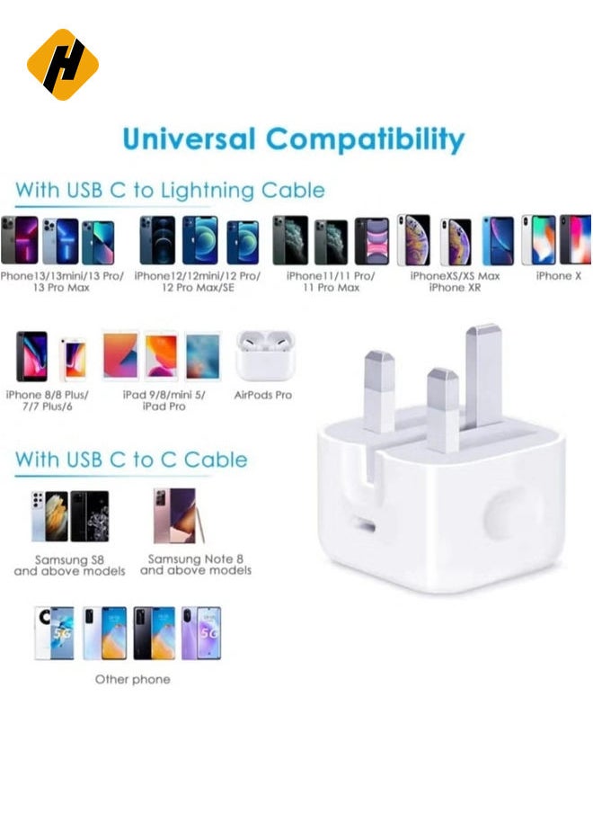 HuHa - 【MFi Certified】 iPhone 20W Charger Plug and 2M USB C to Lightning Cable PD Fast Charger USB C Plug Data Lead Compatible with iPhone 14/14 Plus/14 Pro/14 Pro Max/13/12/11/11 Pro/XS Max/XR/X/8/7/iPad - Image 1