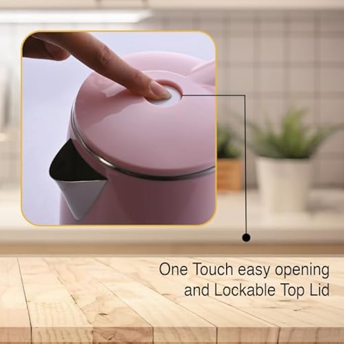 Usha Cool Touch Electric Kettle 1800 Watt18 LiterDouble Layered Cool Touch Outer BodySafety With Auto CutOff FunctionSs304 Grade Stainless Steel Inner BodyWider Mouth2 Years Warranty Pink - Image 4