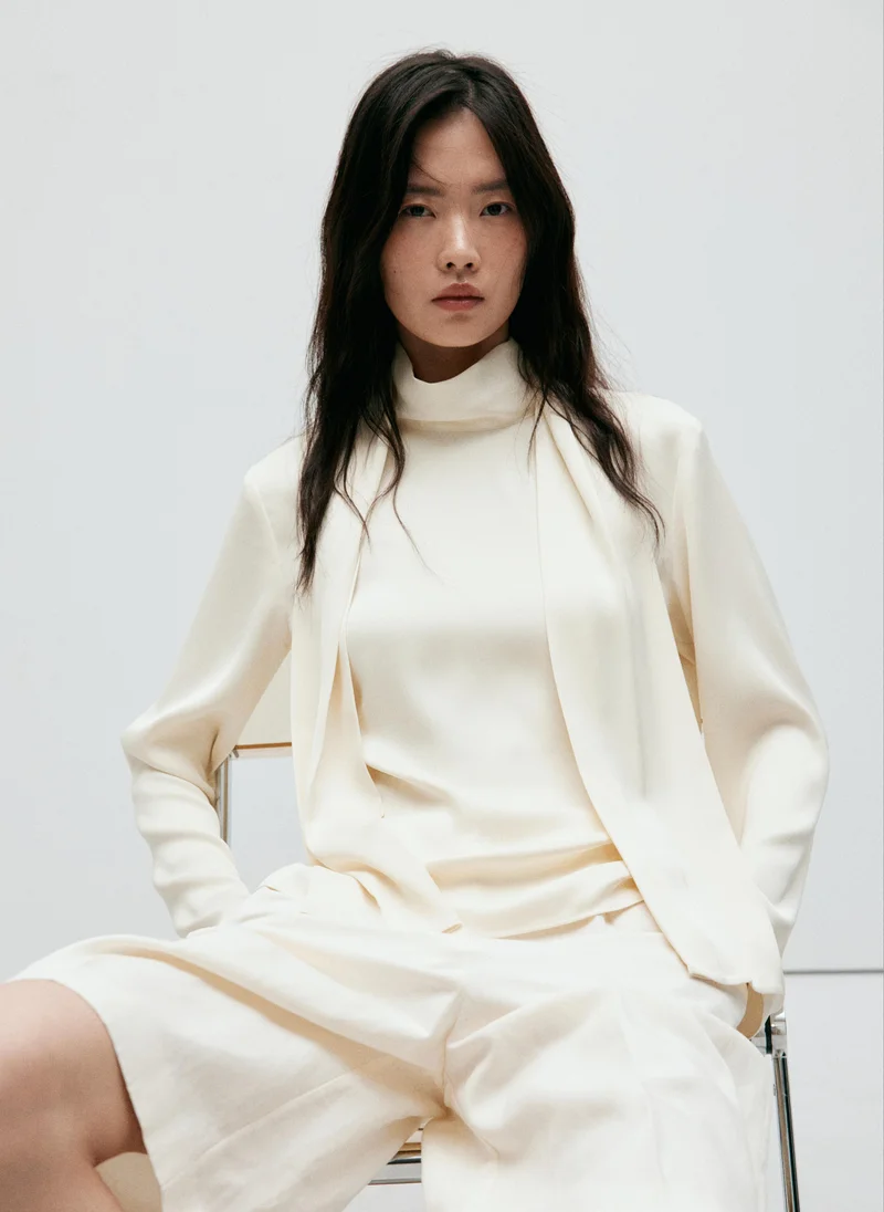 Mango High-Neck Blouse With Scarf Detail