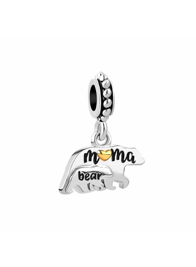 SBI Jewelry Mama Baby Bear Pendant Gold Heart Dangle Charm for Bracelets for Women Girls Mother Son Daughter Grandma keychain Pendant Personalized, Metal, No Gemstone - Image 1