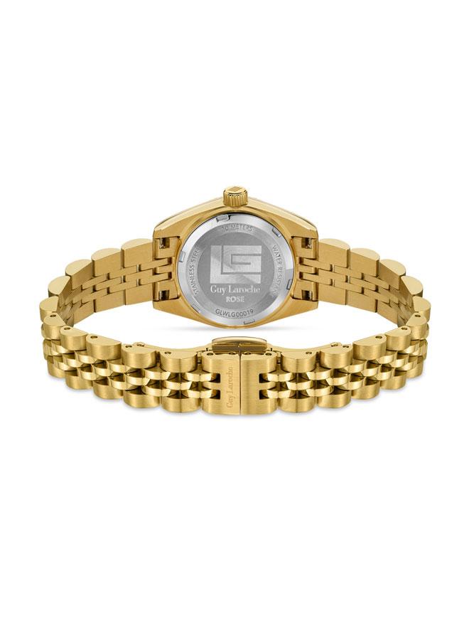 غاي لاروش ساعة يد نسائية بعقارب وسوار معدني ذهبي وميناء من عرق اللؤلؤ باللون الأخضر والوردي  مم - Image 3