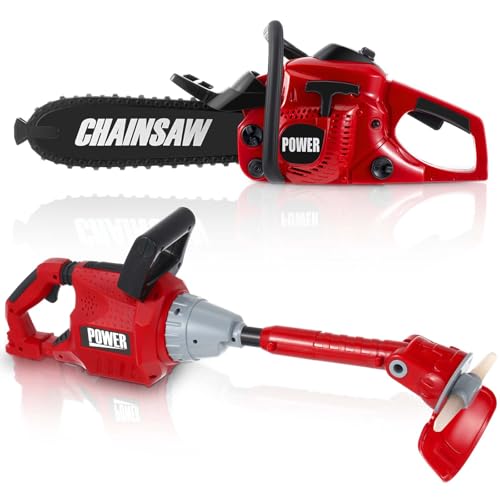 Arrowbash 2 Pcs Toy Gardening Tool Set for Kids Toy Chainsaw Weed Trimmer Battery Powered Gardening Tool Set with Lights and Sounds Christmas Birthday Gift for Boys Girls - Image 1