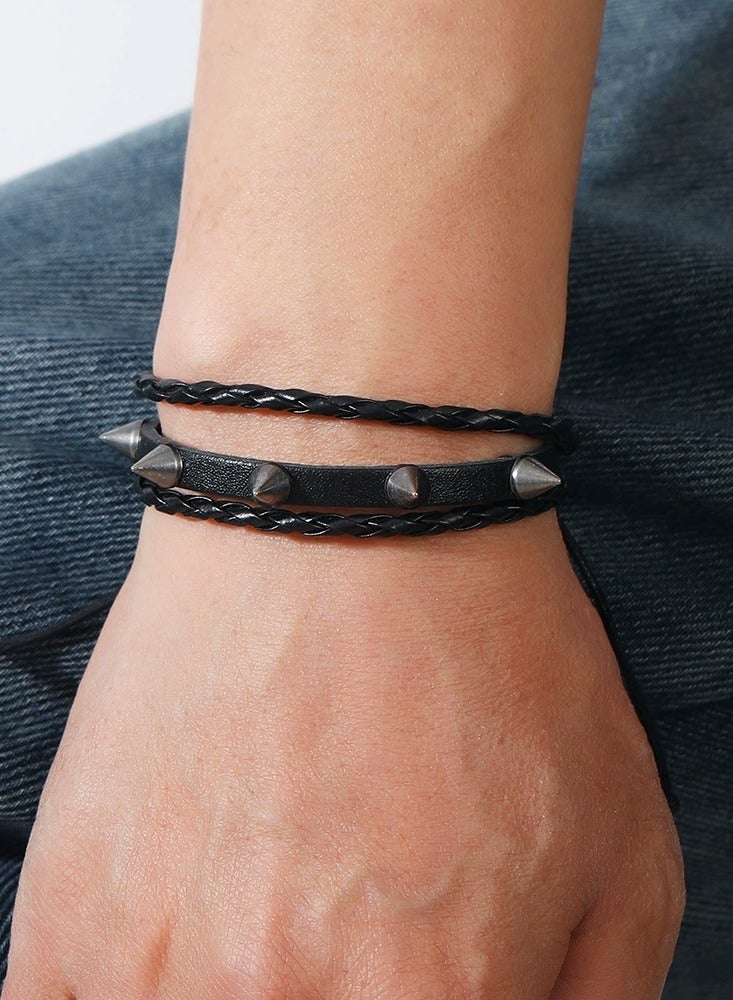 Goolsky Rock Punk Leather Bracelet for Men & Women – Vintage Studded Braided Wristband, Unisex Retro Cuff Bangle, Genuine Leather Studs, Punk/Casual Outfits - Image 2