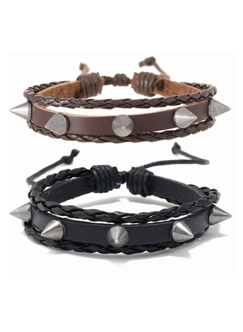 Goolsky Rock Punk Leather Bracelet for Men & Women – Vintage Studded Braided Wristband, Unisex Retro Cuff Bangle, Genuine Leather Studs, Punk/Casual Outfits - Image 4